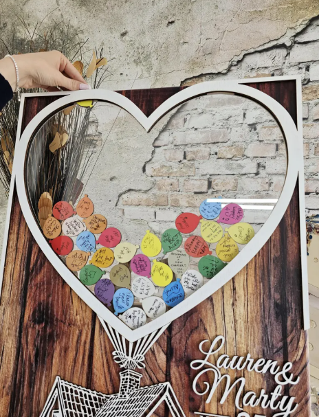 Unique Wedding Keepsake, Wooden Hearts balloons Rustic Guestbook Alternative
