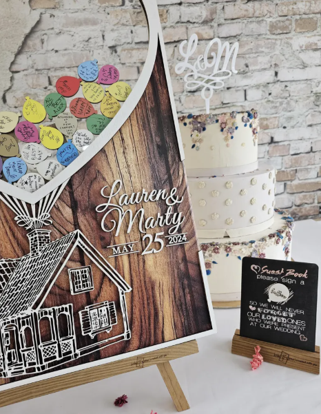 Unique Wedding Keepsake, Wooden Hearts balloons Rustic Guestbook Alternative