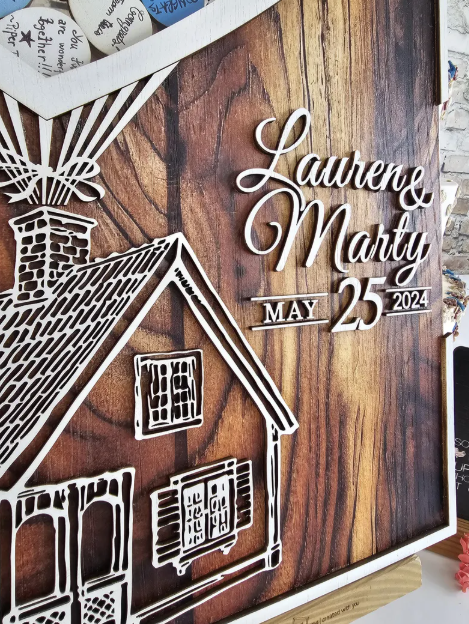 Unique Wedding Keepsake, Wooden Hearts balloons Rustic Guestbook Alternative