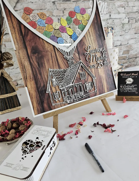 Unique Wedding Keepsake, Wooden Hearts balloons Rustic Guestbook Alternative
