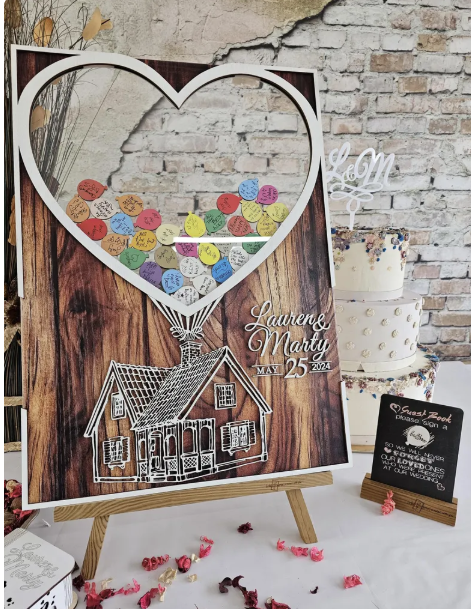 Unique Wedding Keepsake, Wooden Hearts balloons Rustic Guestbook Alternative